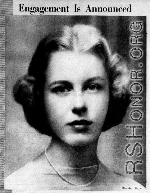 Newspaper image with engagement announcement on January 26, 1941, of Phillips Huffman and Miss Ann Wyper. (The Journal Herald, Dayton, Ohio. 26 Jan 1941, Sun • Page 23​​​​​​​)