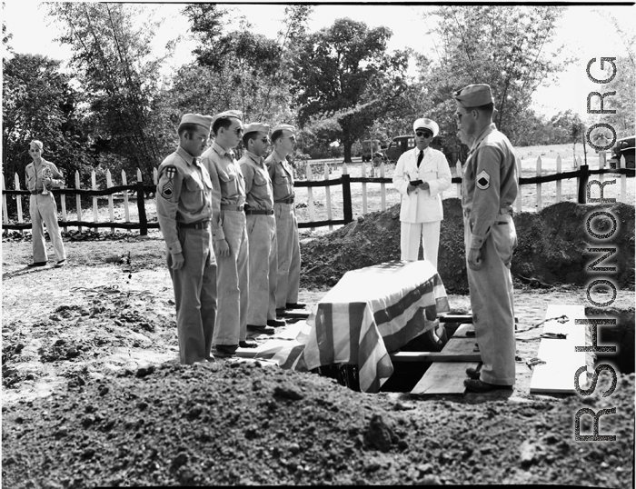 Gun salute for American GIS who had died at a temporary war-time graveyard. In the CBI, during WWII.