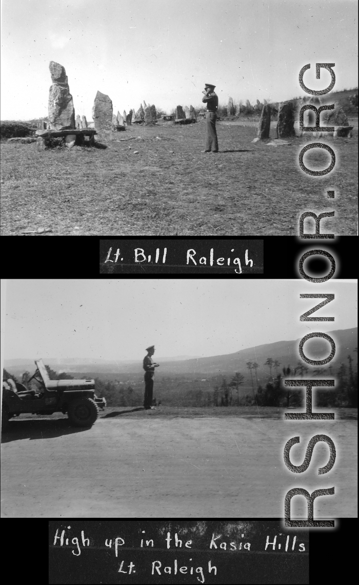 Lt. Bill Raleigh visits stone (altars), possibly animist; and in the Kasia Hills.