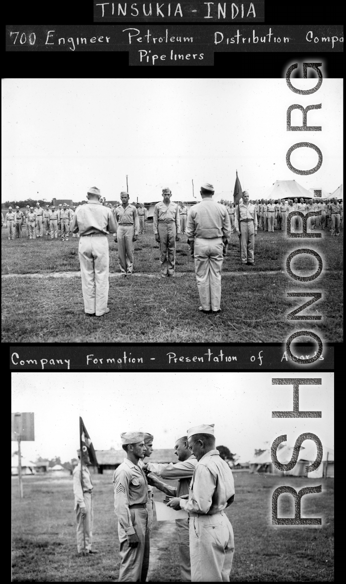 700 Engineer Petroleum Distribution Company (700 E.P.D. Co.) Pipeliners presentation of awards, Tinsukia, India. During WWII.