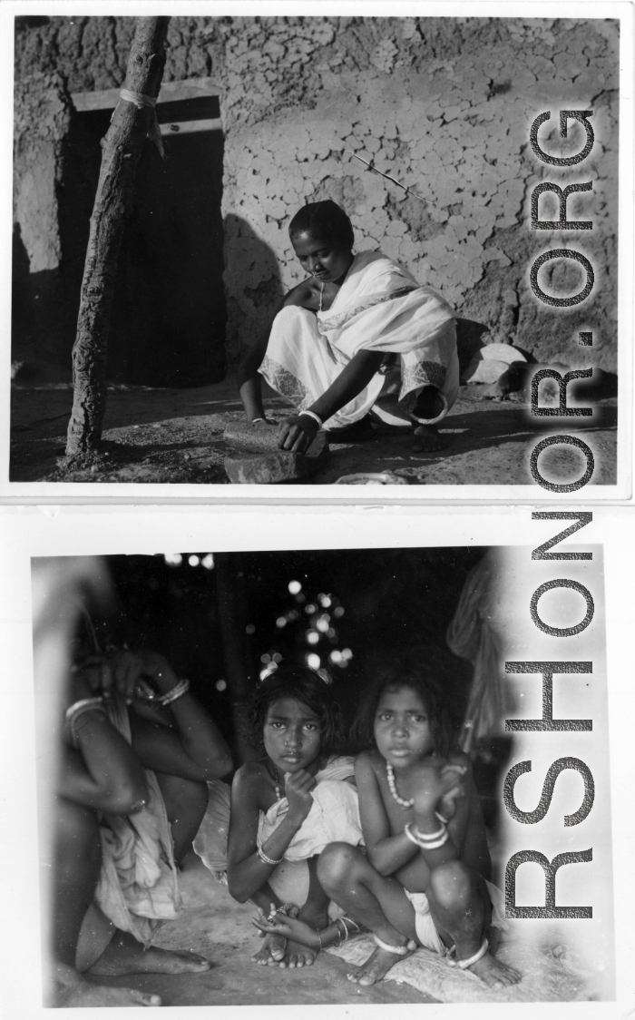 Local women and girls.  Scenes in India witnessed by American GIs during WWII. For many Americans of that era, with their limited experience traveling, the everyday sights and sounds overseas were new, intriguing, and photo worthy.