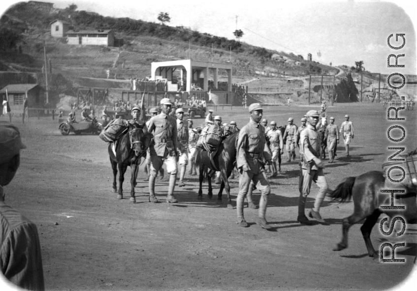 Chinese soldiers on a parade ground in northern China during WWII. Edward Gable served in northern China.