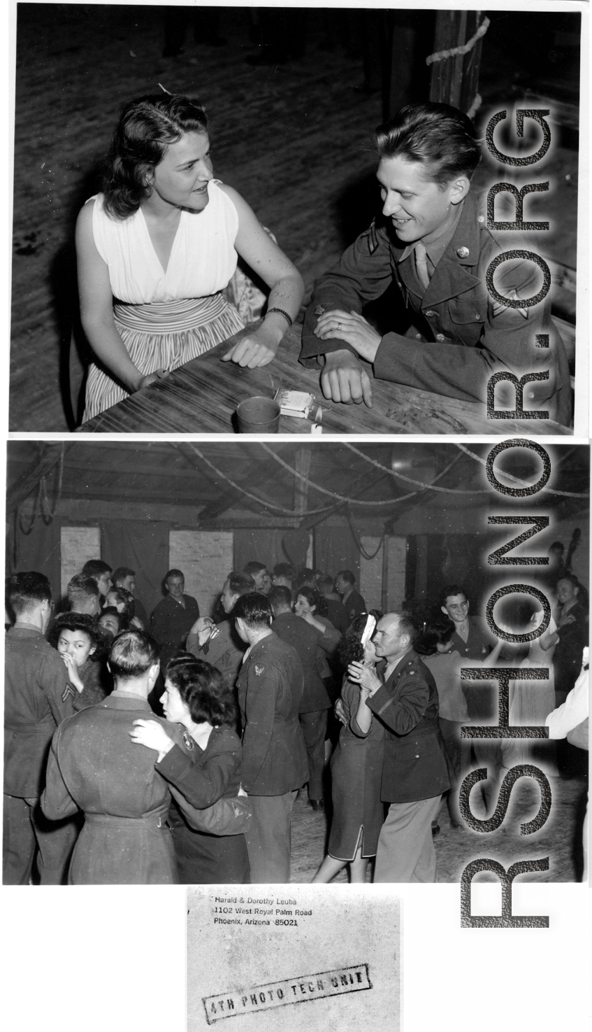 Party and dance at the Hostel #10 Officer's Club on January 19, 1945. Images provided by Dorothy Yuen Leuba.