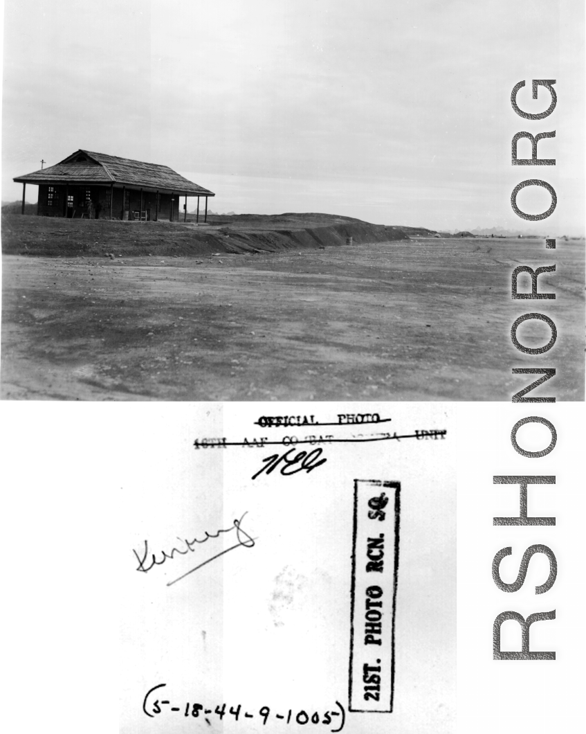 At an American air base in SW China during WWII, dated May 18, 1944. The hand-written notation says "Kunming", but the karst mountains in the background are the type found in Guangxi province, near Liuzhou or Guilin, and definitely no where near Kunming.