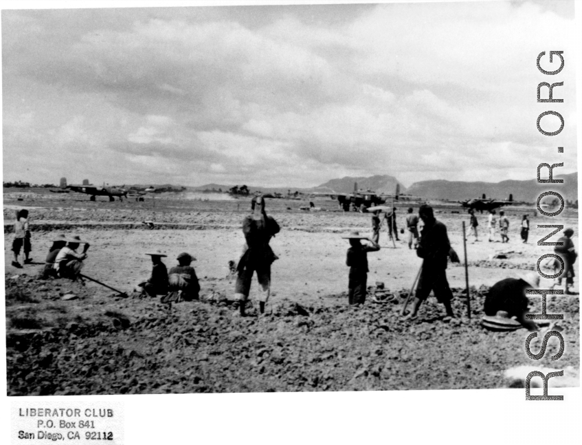 Work at an American airbase in China, provided by the "Liberator Club." In the CBI during WWII. 