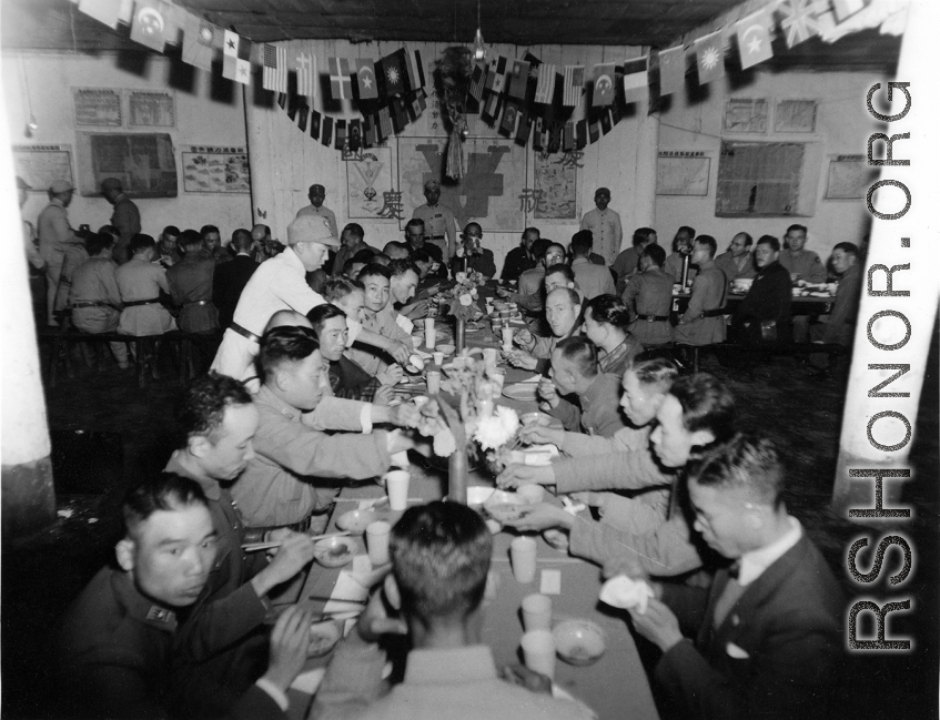 A banquet of Chinese officers (and a few American officers) at rally.