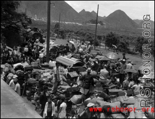 Chinese refugees at the train station in Liuzhou during WWII, in the fall of 1944, as the Japanese advanced during the Ichigo campaign.