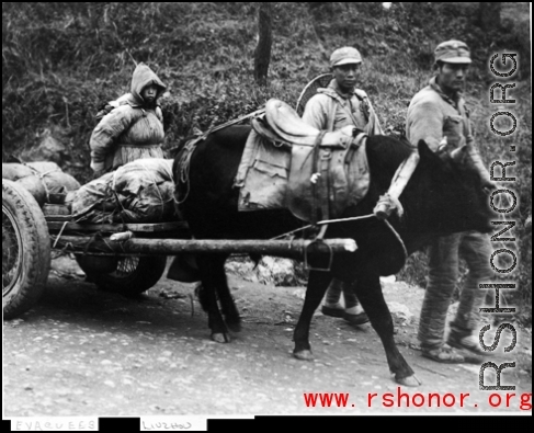 Refugees and Nationalist soldiers flee Guilin and arrive near Liuzhou, in the face of the Japanese Ichigo campaign in the summer/fall of 1944.