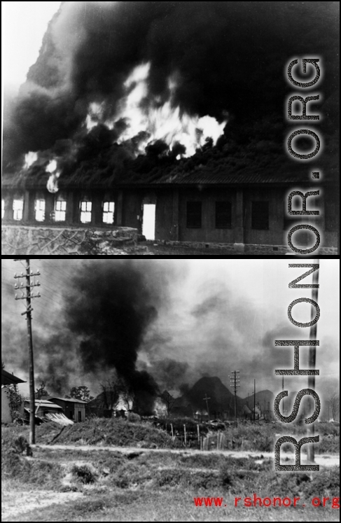 Allied destruction at Guilin before retreating in front of the Japanese advance in the summer/fall of 1944.  From the collection of Hal Geer.