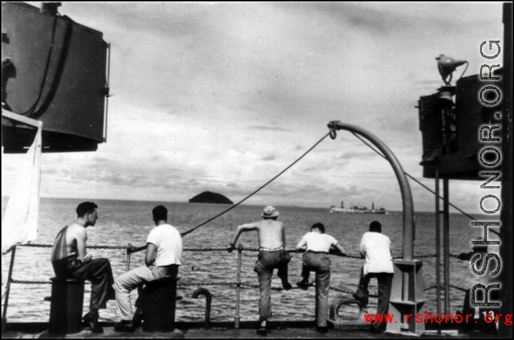 GIson ship on the way back to the US after the war. The ship is probably the SS Marine Raven.