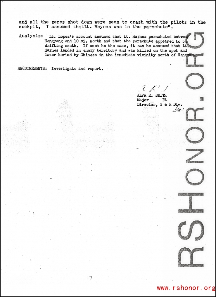 Individual Deceased Personnel File (IDPF) for Albert L. Haynes, MIA, China.