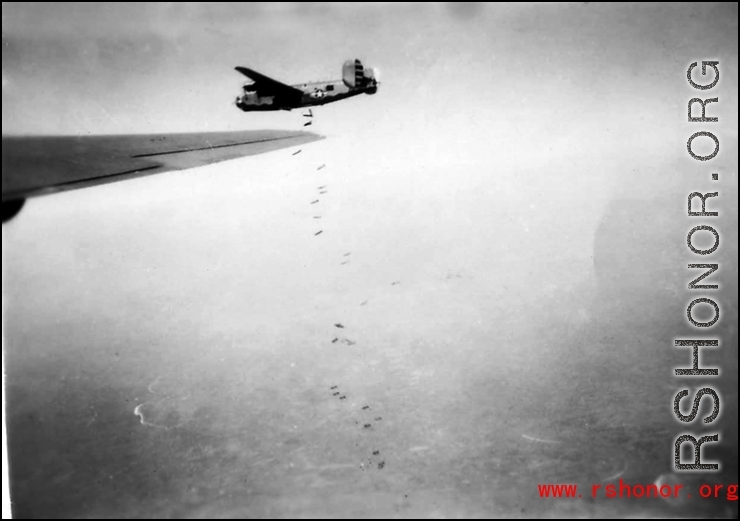 B-24s dropping bombs in the CBI.