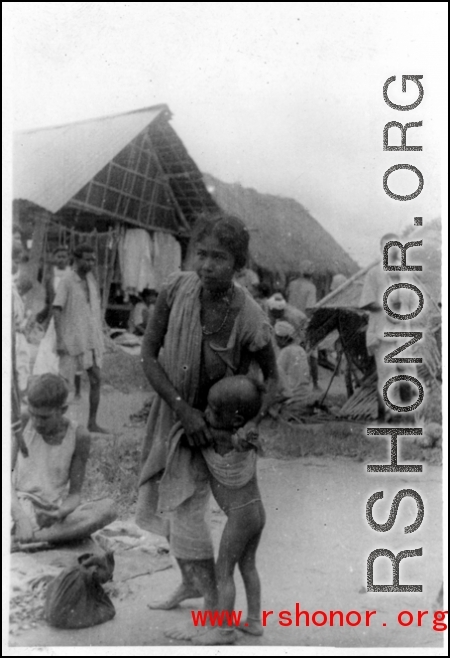 A woman and child in India during WWII.  Local images provided to Ex-CBI Roundup by "P. Noel" showing local people and scenes around Misamari, India.   In the CBI during WWII. 