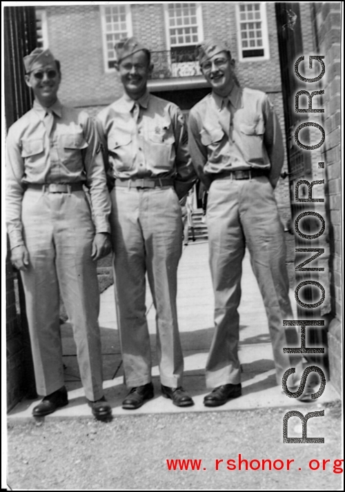 Three GIs pose in the CBI during WWII.