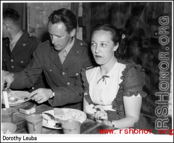 People eating at a party and dance at the Hostel #10 Officer's Club on January 19, 1945.  Photo from Dorothy Yuen Leuba.