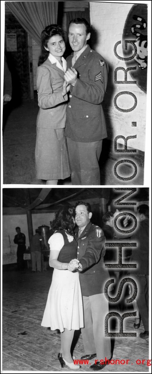 GIs and sharp-looking gals dance at the Hostel #10 Officer's Club on January 19, 1945.  Photo from  Dorothy Yuen Leuba.