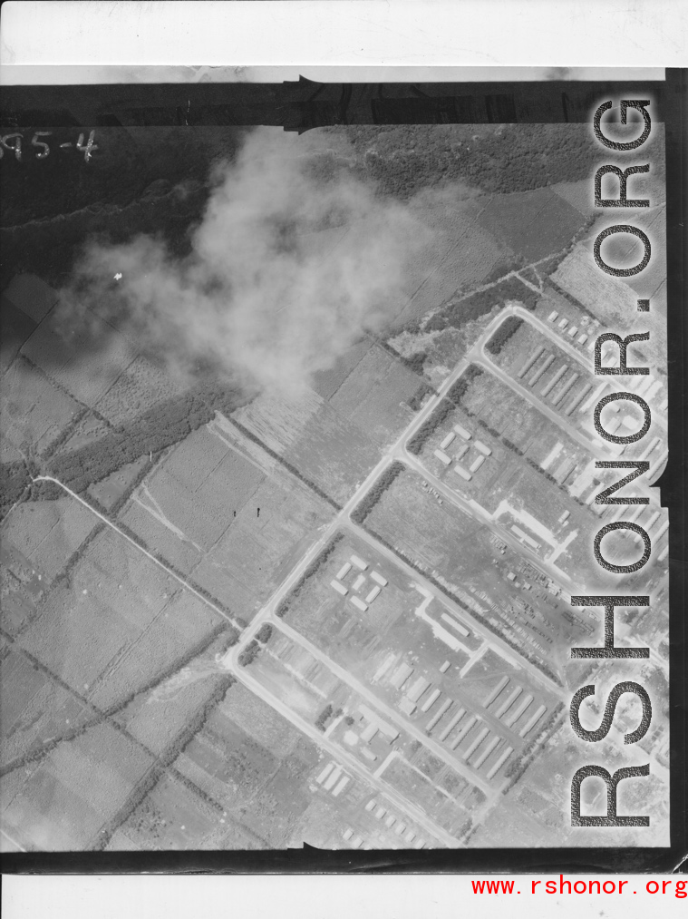 Aerial photograph of a base, possibly American, during WWII.
