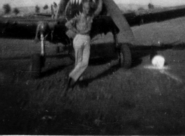 Bill Thedinga (Arend W. Thedinga) poses with P-40 near Kunming, June 1944.