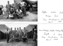 GIs in tent camp pose at Camp Kanchrapara, India, April 1945.