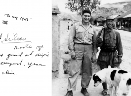 Cpl. Silver, radio operator, and a Communist guard at Dixie Mission compound, Yenan (Yan'an) China, May 1945.