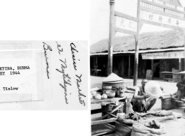 Chinese market in Myitkyina, Burma, 1944. Notice the nationalist insignia over the entry gate, (despite it being Burma) and the Chinese banner, saying essentially "Overseas Chinese Village" ("华侨新村").  Photo from Bill Tislow.