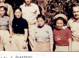 Lt. Col. G. Seagrave with four Burmese nurses, and Lt. Kleinman, and Col. McNalley.  Photo from by Lt. Col. Charles E. Mason.