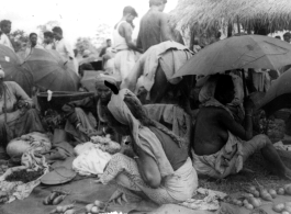 Vegetable market in India, during WWII.  Local images provided to Ex-CBI Roundup by "P. Noel" showing local people and scenes around Misamari, India.    In the CBI during WWII. 