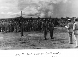 Company citation ceremony to the 1117th MP AVN Co., 10th Air Force, for the Myitkyina, Burma, Campaign (October 28, 1943-January 10, 1946).  Cpl Joseph R. Kernaghan.