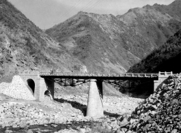 A tidy iron/steel bridge in China during WWII, possibly in northern China.  Image provided by Dorothy Yuen Leuba.