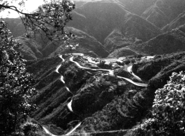 A winding road climbs into the mountains in India near Mussoorie.  Local images provided to Ex-CBI Roundup by "P. Noel" showing local people and scenes around Mussoorie, India.  In the CBI during WWII.