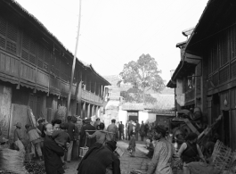 Village market street scene in Yunnan province, China, during WWII.  From the collection of Eugene T. Wozniak.
