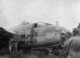 Crashed B-25 being salvaged by the 12th Air Service Group in the CBI. During WWII.