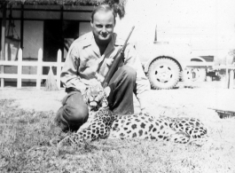 Lt. Bill Pribyl with a Bengal leopard in Teok, India, in December 1945.