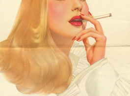 WWII era pin up girl, smoking a cigarette, 1942. Collected by Lt. Irving DeGon.