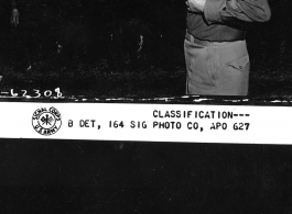 Maj. Gen. G. X. Cheves, C/G of SOS in China makes speech to personnel of the 95th Station Hospital at APO 627.  Kunming, Yunnan Province on December 13, 1944.  Photo by Pvt. S. Israel.  Passed by censor William E. Whitten.