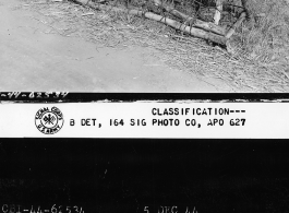 Close up of first roadblock north of Zhefang, to show construction.  December 5, 1944.  Photo by T/5 William E. Shemorry. 164th Signal Photographic Company, APO 627.  Passed by William E. Whitten.