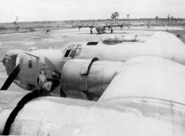 View from atop wing of F-7A/B-24 "Nast Lil." 24th Combat Mapping Squadron, 8th Photo Reconnaissance Group, 10th Air Force.