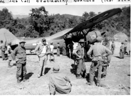 The L-1 Vigilant named "Sick Call" evacuating wounded Chinese and Indian troops. South of the Sweli River, 124th Calvary, Mars Task Force. 1944-45.  In the CBI during WWII.