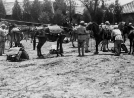 Mule train and nationalist soldiers in Yunnan, China, during WWII.