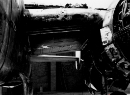 Bullet and fire damage to a battle tested B-25 in the CBI.