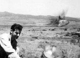 An American releasing pigeons somewhere in the vicinity of Yangkai Air Base, Yunnan Province, China.