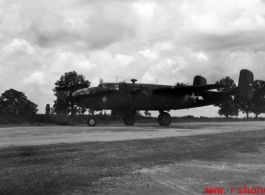 An American B-25D bomber, #41-30387, on the taxiway at Yangkai, Yunnan province, in the CBI.