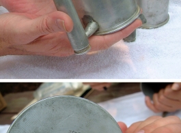 True keepsakes: Views of two mugs made from shell casings, commemorating the 22nd Bombardment Squadron.