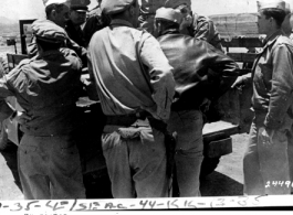 Maj. Gen. Albert C. Wedemeyer talks to a group of flyers in Suichwan (Suichuan), China, in 1944, during WWII.