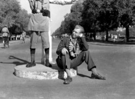 Garrett Cope accompanies a traffic policeman in New Delhi on Christmas Day, 1943.  Photo from Garrett Cope.