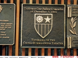 CBI honor plaque at the USS Arizona Memorial, Pearl Harbor.  Photo from Peter Bugda.