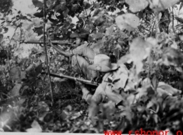 Indian riflemen firing in jungle near Pinwe, Buram. US Army Photo.