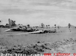 C-47 transport airplane #293689 crashed and burned in a field in the CBI during WWII. September 22, 1944. ICD ATC.