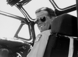 An unknown American Army Air Force copilot in flight in the CBI during WWII.