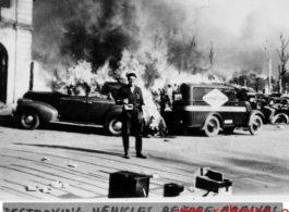 Destroying vehicles before Japanese invasion, possibly in Rangoon, Burma. During WWII.